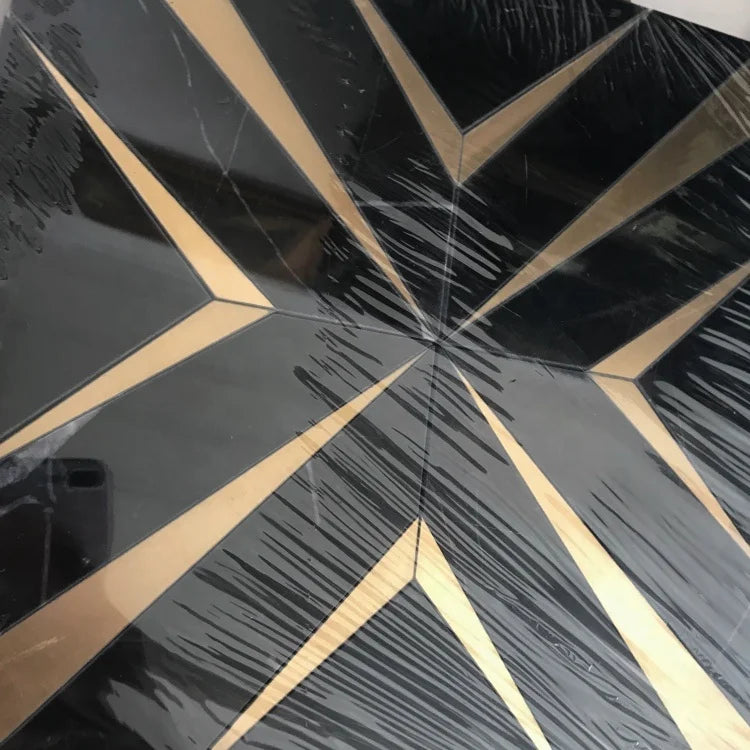 Modern Interior Decorative Black Tile Waterjet Marble Mix Brass Mosaic for Room Size Customizable