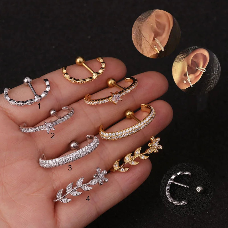 Tragus Lobe Teen Ear Piercing JewelryTibetan Silver Mini Crystal Butterfly Sweet Stud Earrings for Women Flower Helix Cartilage
