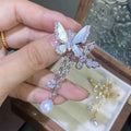 Natural Shell Inlaid Double Butterfly Brooch 7-8mm Freshwater Rice Shaped Pearl Pin Water Droplet Jewelry for Weddings