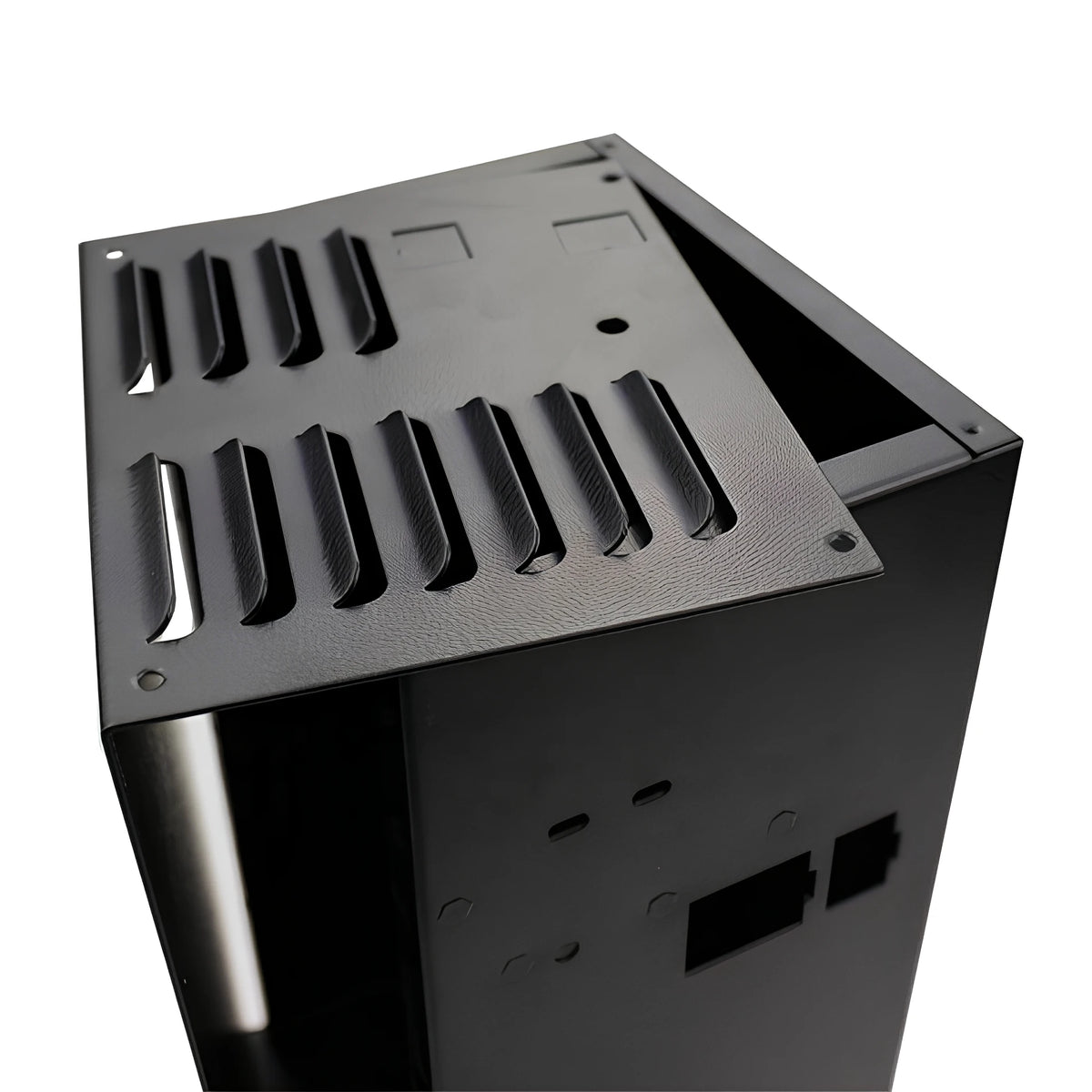 TZR Custom Perforated Sheet Metal Fabrication Chassis Cover Louver Vented Black Powder Coated Steel Laser Cutting Parts MegaBDM