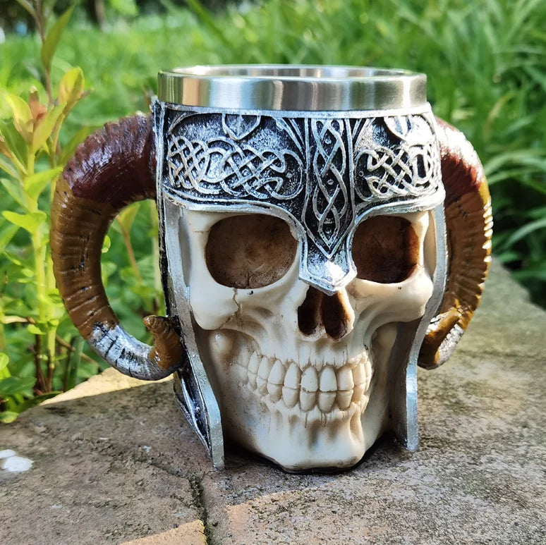 15oz Stainless Steel Liner Croissant Cup Coffee Cup Resin Head Tied Viking Beer Mug