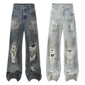 Ripped Jeans Women Washed High Street Tie Dye Hole Multiple Pockets Wide Leg Hanging Sensation Wholesale Jeans
