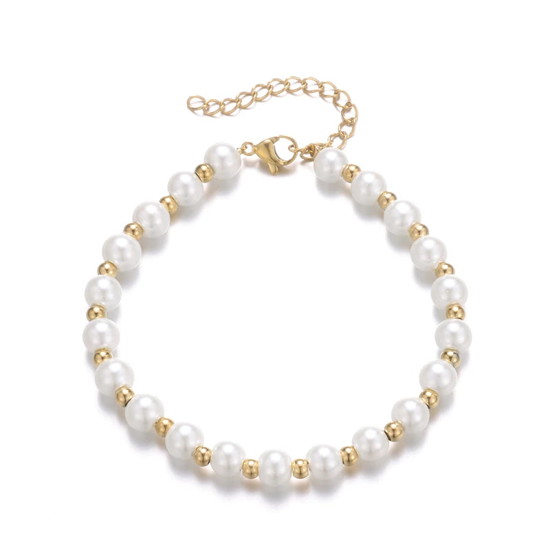 Simple Luxury Baroque Pearl Bracelet for Women Gold Plated White Pearl on Stainless Steel Chain for Weddings Fine Jewelry