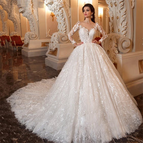 New Line Shoulder Long Sleeve Lace Long Tail Mori Department fairy Luxury High-end Bride Main Wedding Dress