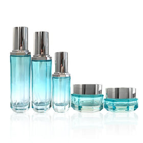 Skin Care Cosmetic Packaging Cream Jar 30g 50g Glass Lotion Oil Bottle Blue Foundation Luiquid Packaging Bottle 100ml 120ml