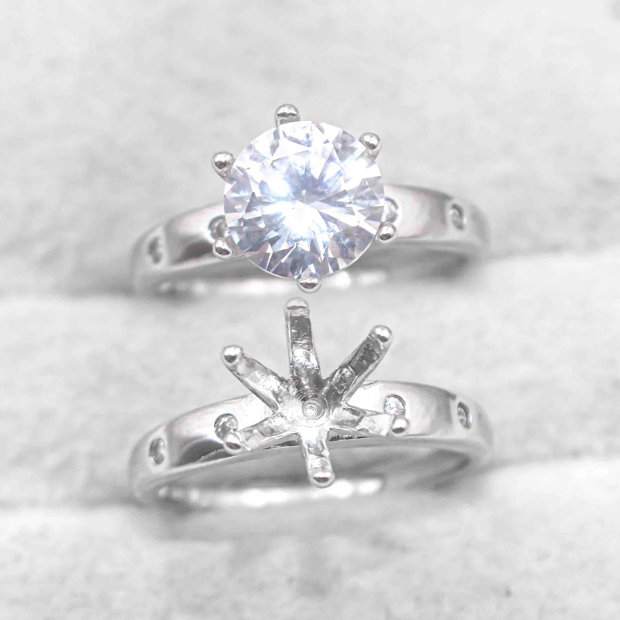 Sterling Silver 8mm/2 Carat Semi Mount Ring Frame Blank Moissanite Diamond Claws Setting Base Without Center Stone Inlay for DIY