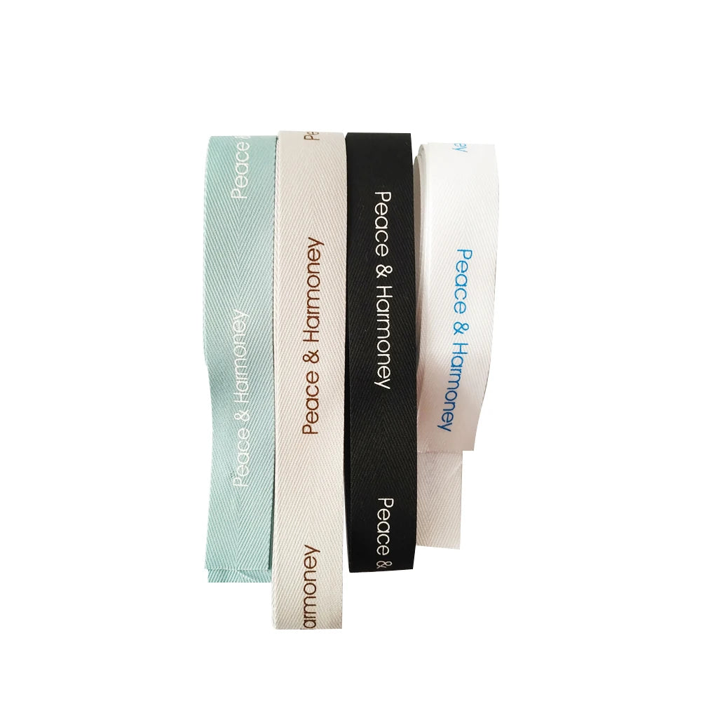 Qingdao High World Ribbon Custom Design Logo Twill Herringbone Tape Printed 100% Polyester Double Face