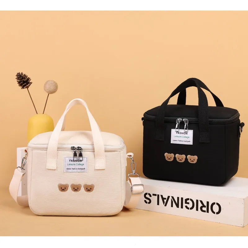 New Fashionable Satchel Canvas Mommy Bag Picnic Cooler Tote Thickeneded Lunch and Rice Carrying Hand-Bag for Outing Camping