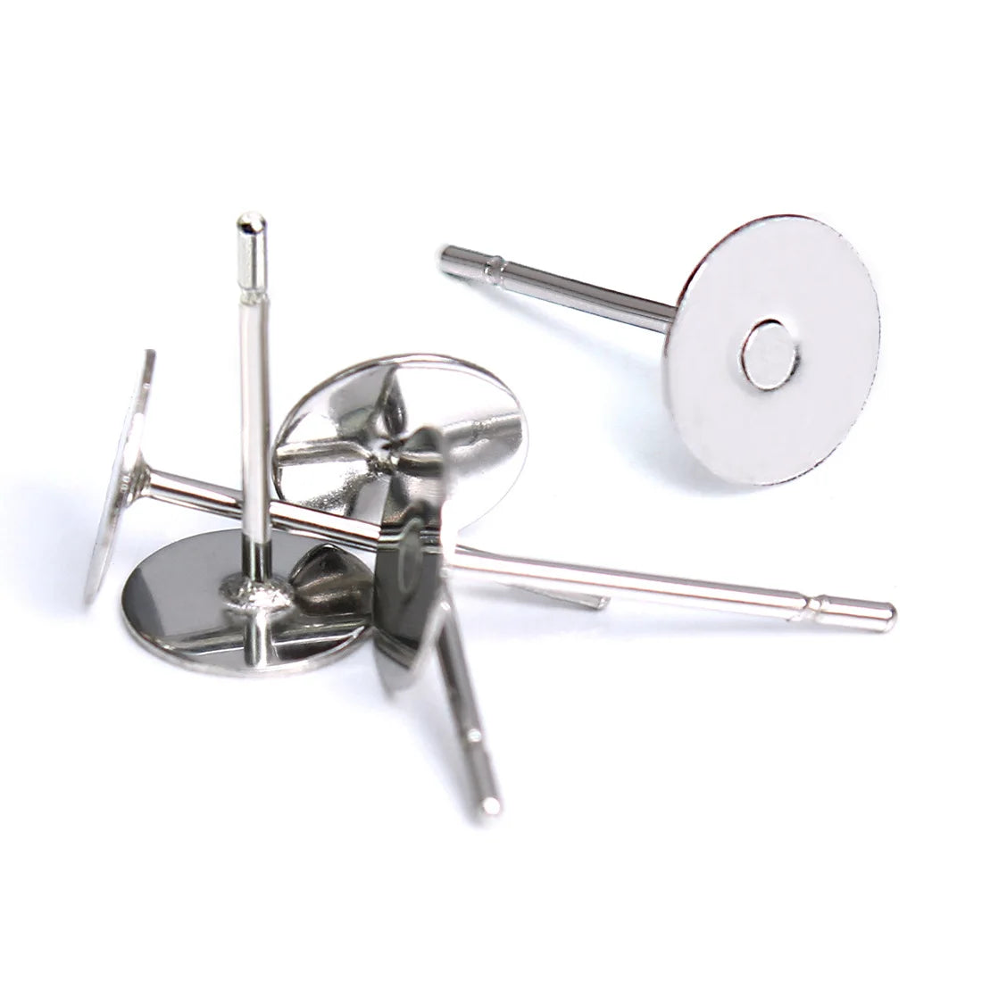 Wholesale Long 12mm Pin Silver Surgical Stainless Steel Flat Pad Post Stud Round Earring Findings