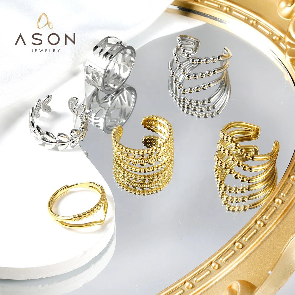Ason Jewelry High Quality Stainless Steel Custom Bead Creative Multi Layer Couple Rings 18k Plating Adjustable Rings for Women