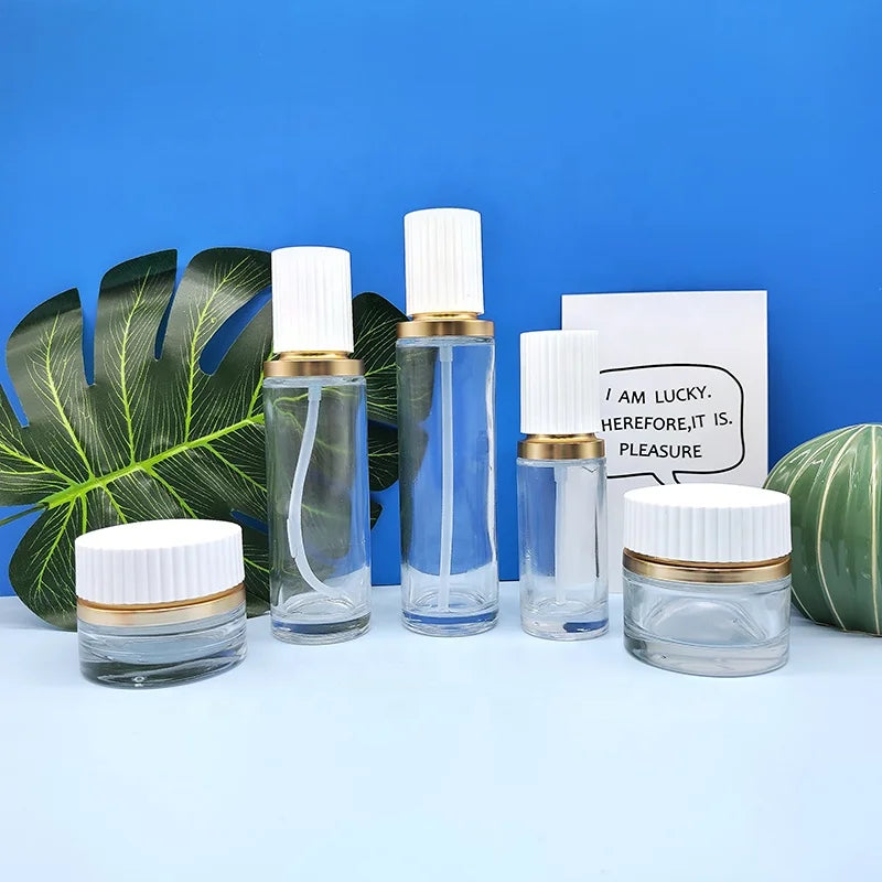 30g 50g 40ml 100ml 120ml Glass Jar for Cream Luxury Skincare Packaging Lotion Foundation Glass Bottle with White Pump Cap