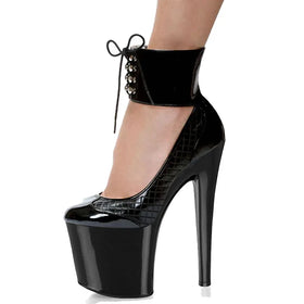 Spring and Autumn Large Buckle 20 cm Thin Heel Black Round Head Women's Party High Heels Steel Pole Dance Women's Shoes