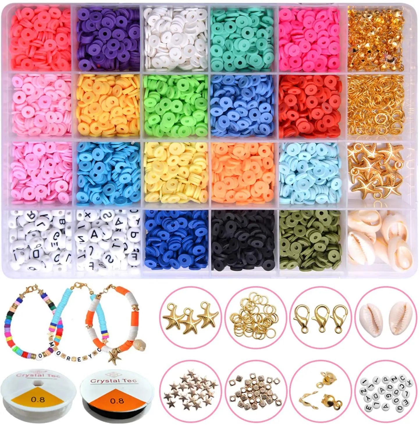 2448 Girds Charms Jewelry Handmade Diy Accessories Preppy Beads Set Polymer Clay Bracelet Making Spacer Beads Kit