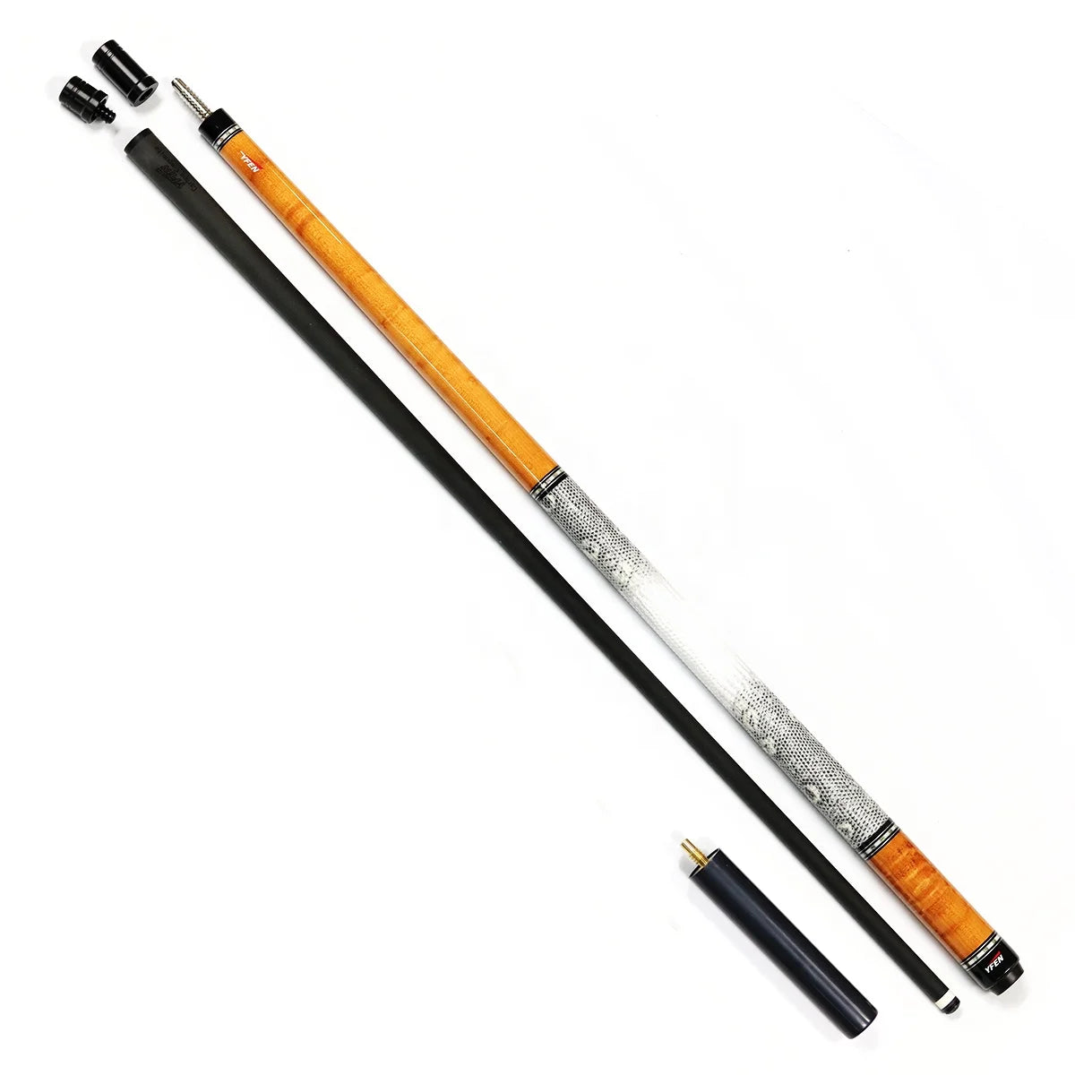 Premium Quality Billiard 100% Real Carbon Shaft Maple Wood Butt 1/2 Pool Cue 58" Length with Extension and Cue Joint Cover