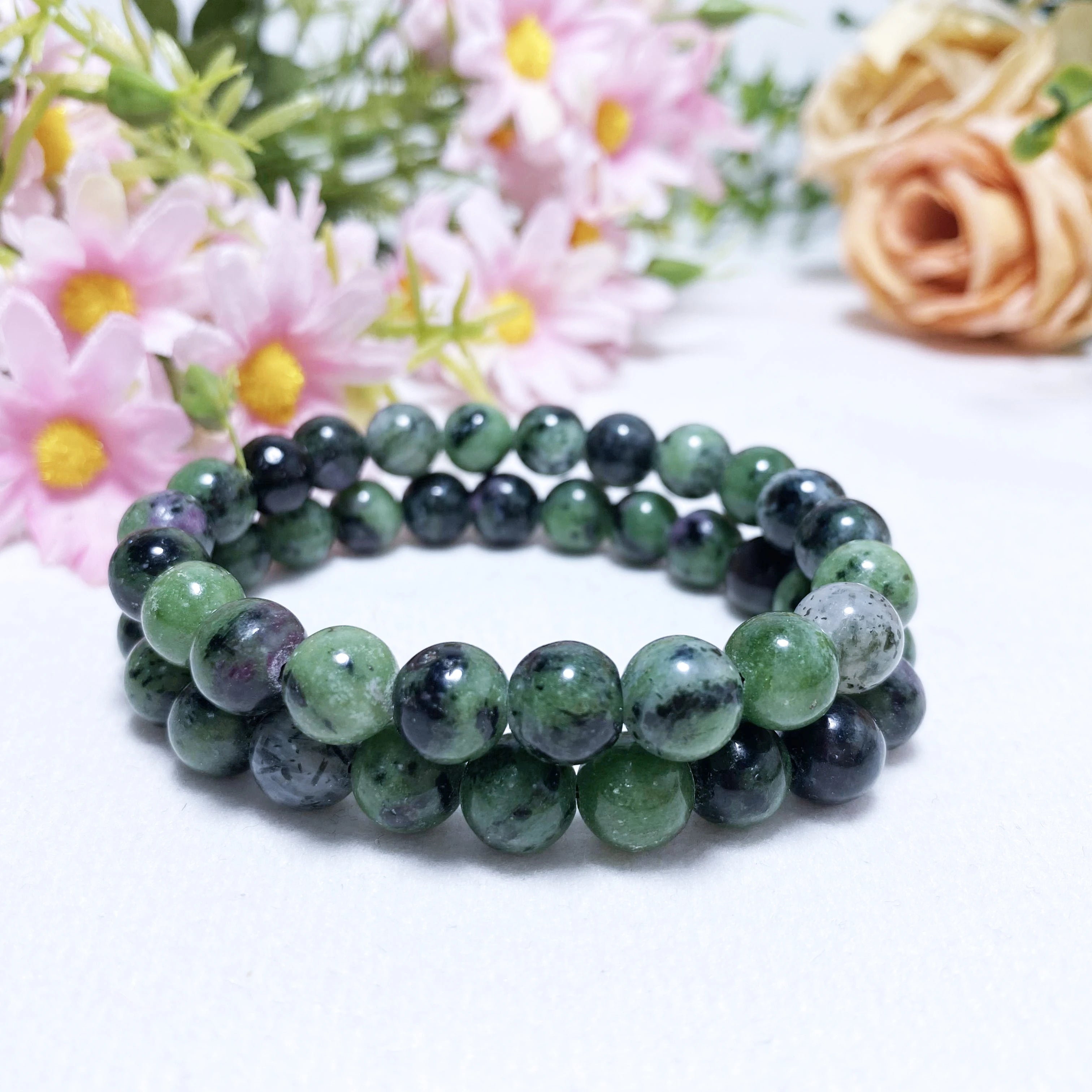 Precious Real Lucky Healing Natural 8mm Ruby in Zoisite Crystal Stretch Stone Bead Bracelets for Women and Men