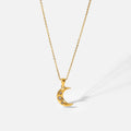 Retro Style Stainless Steel 18K Gold Plated Female Jewelry Gift Three Tiny Zircon Inlaid Moon Pendant Necklace
