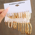 GT Creative Geometric Vintage Pearl Earrings Fashion Style 6pcs Pearl Hoop Earring Set for Women