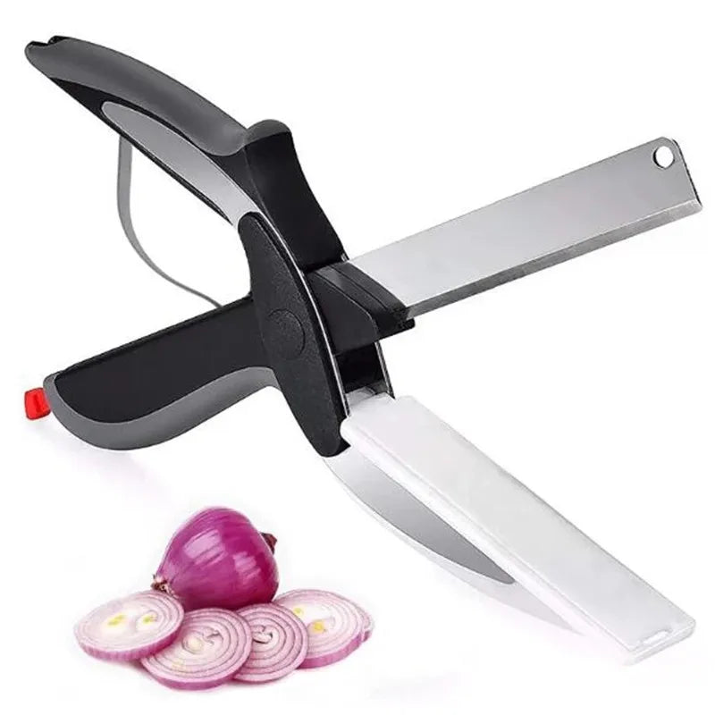 Kitchen Food Scissors Slicer Smart Cutter Stainless Steel Knife With Built-in Cutting Board for Vegetables Fruit Chopper Scissor