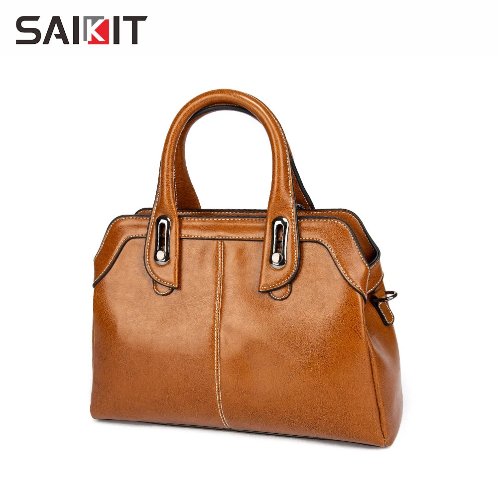 Wholesale Fashion Genuine Crossbody Hand Beg Custom Waterproof Oil Wax Cowhide Leather Woman Handbags