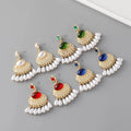Medieval Revival Zinc Alloy Geometric Resin Earrings Stud White Pearl Tassel Earrings for Lady