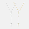 FUAMAY 18k Gold Plated 925 Silver Sweater Chain Necklace Minimalist Zircon Drop Lariat Necklace