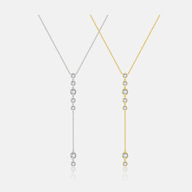 FUAMAY 18k Gold Plated 925 Silver Sweater Chain Necklace Minimalist Zircon Drop Lariat Necklace