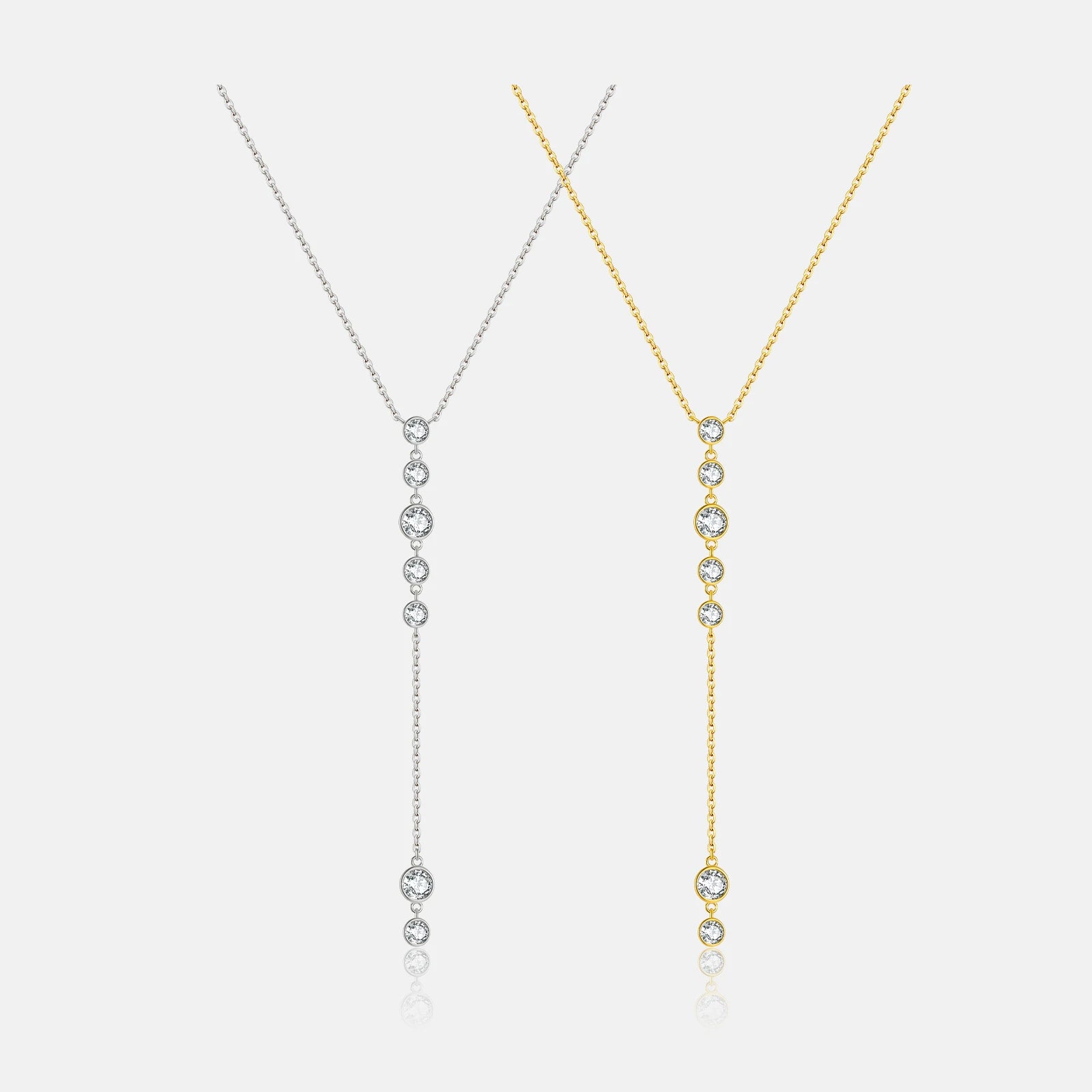 FUAMAY 18k Gold Plated 925 Silver Sweater Chain Necklace Minimalist Zircon Drop Lariat Necklace
