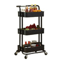3 Tier Rolling Utility Cart with Handles and Peg Board Baskets Locking Wheels Storage Trolley Storage Shelves Foldable 50 Set MegaBDM
