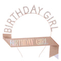 Party Supplies PVC Birthday Girl Princess Tiara Headband and Sash Set White/Pink for Teen
