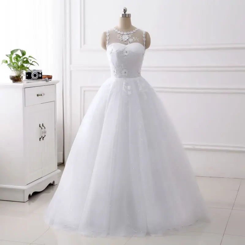Custom Plus Size Cheap O-Neck Wedding Dresses 2021 Vestido De Noiva New Arrival Simple Lace Embroidery Ball Gown Wedding Dress