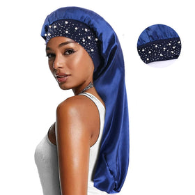 Wholesale Custom Logo Hair Accessories Solid Pearl Satin Bonnet Cap Large Long Hair Braids Night Sleeping Hat for Women