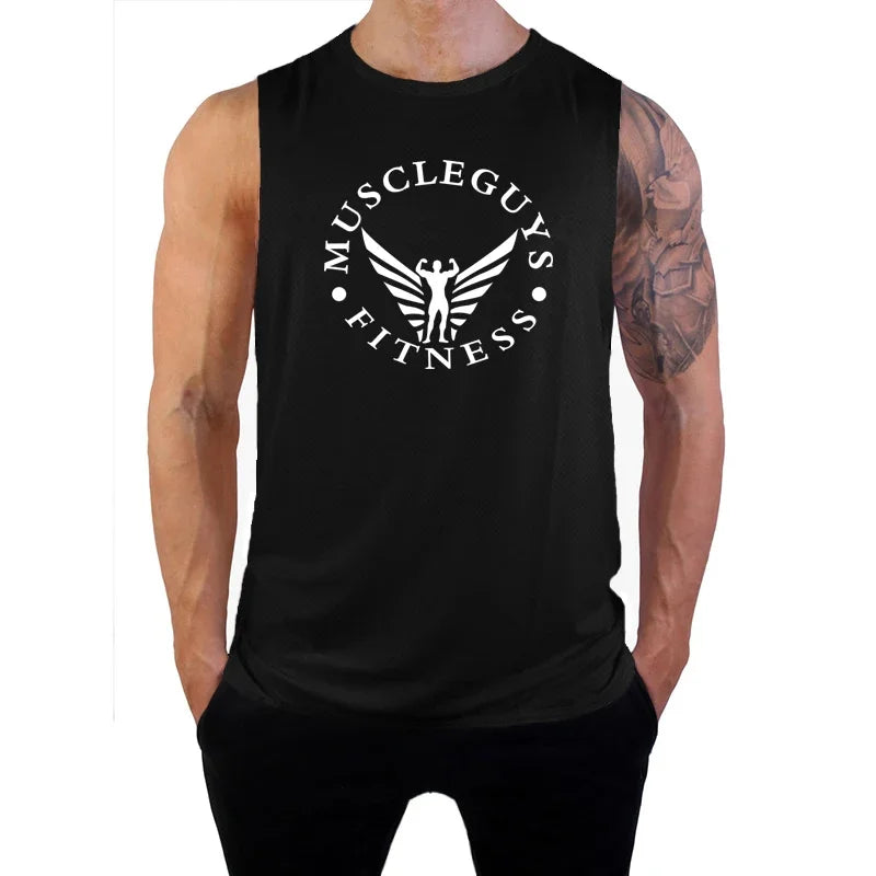 Muscleguys Gym Clothing Mens Bodybuilding Tank Top Summer Quick Dry Sleeveless T Shirt Mesh Fitness Sportswear Muscle Vests