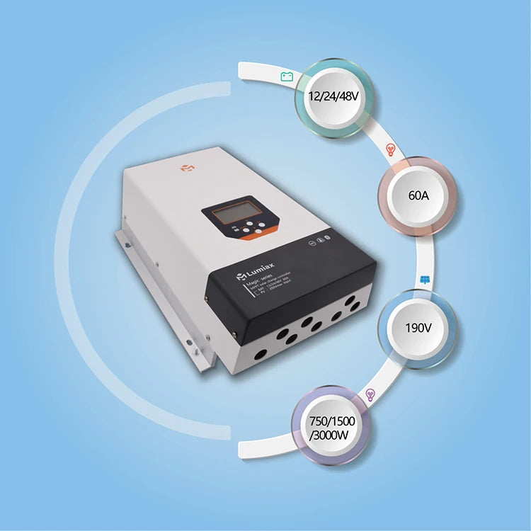 Lumiax 60A 12V 24V 48V MPPT Solar Charge Controller with Max PV Voltage 190V Lighting Controller RS485/Bluetooth LCD Display