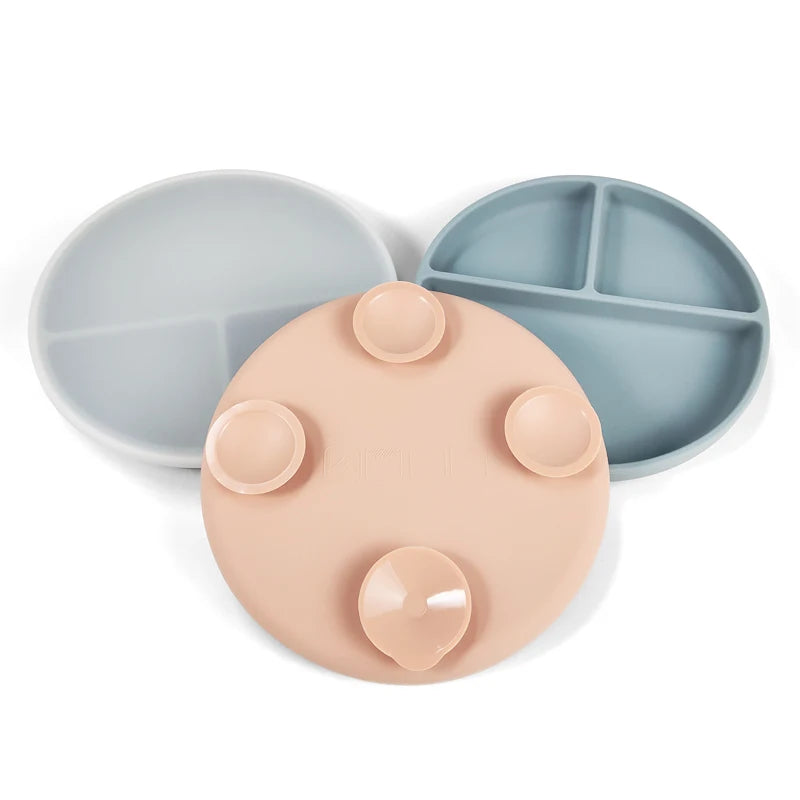 Non-Slip Divided Baby Feeding Plate 4 Suction Cup Food Grade BPA Silicone Toddler Plate
