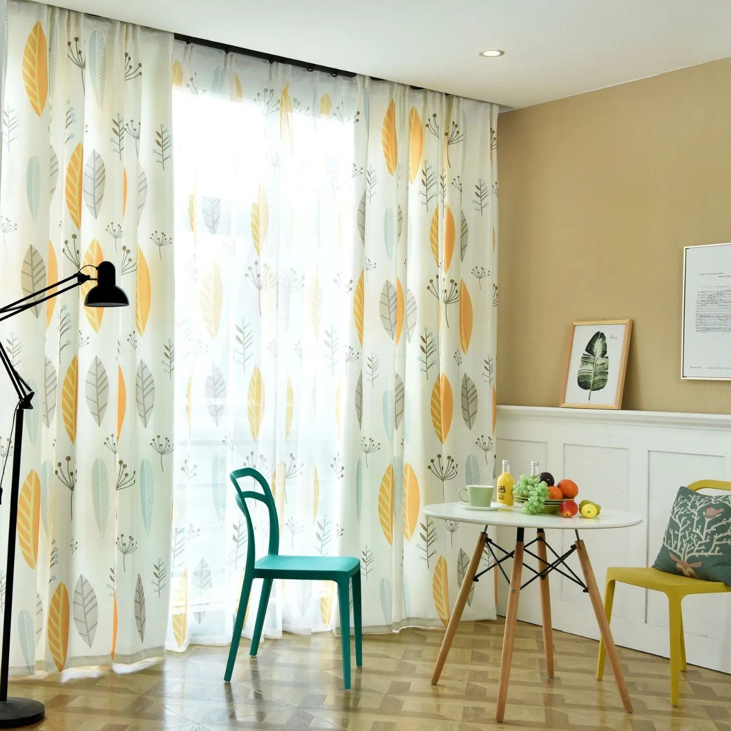 Amity Nordic Printed  Voile Yellow Blue Pink Geometric Window Curtain Sheer Eyelet for Bedroom Living Room Home Decoration
