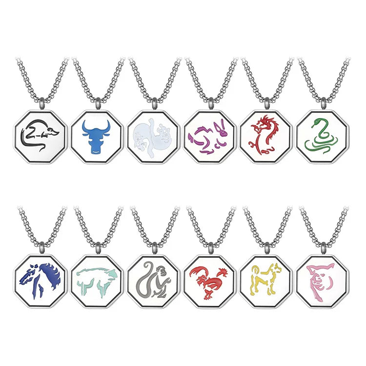 Wholesale Geometric Pendant Twelve Charms in the Adventures of Jackie Chan Colorful Enamel Zodiac Pendant Necklace