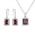 New Arrival Rhodium Plated S925 Sterling Silver Radiant Red CZ Gemstone Jewelry Set Fashion Earrings Necklace Set for Women