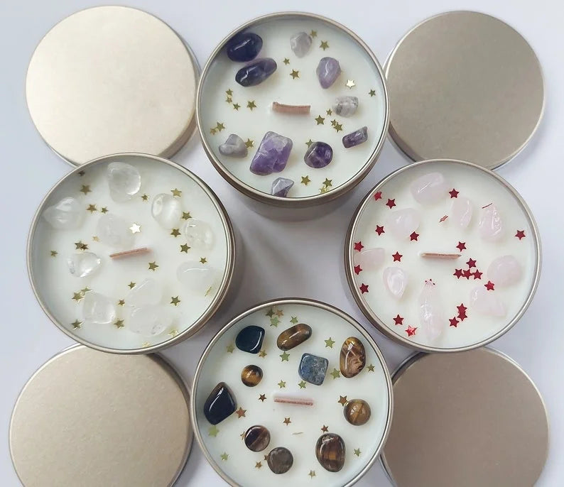 Luxury Gem Organic  Holiday Sage  Fragrance  Scented Soy Manifestation Crystals Candles