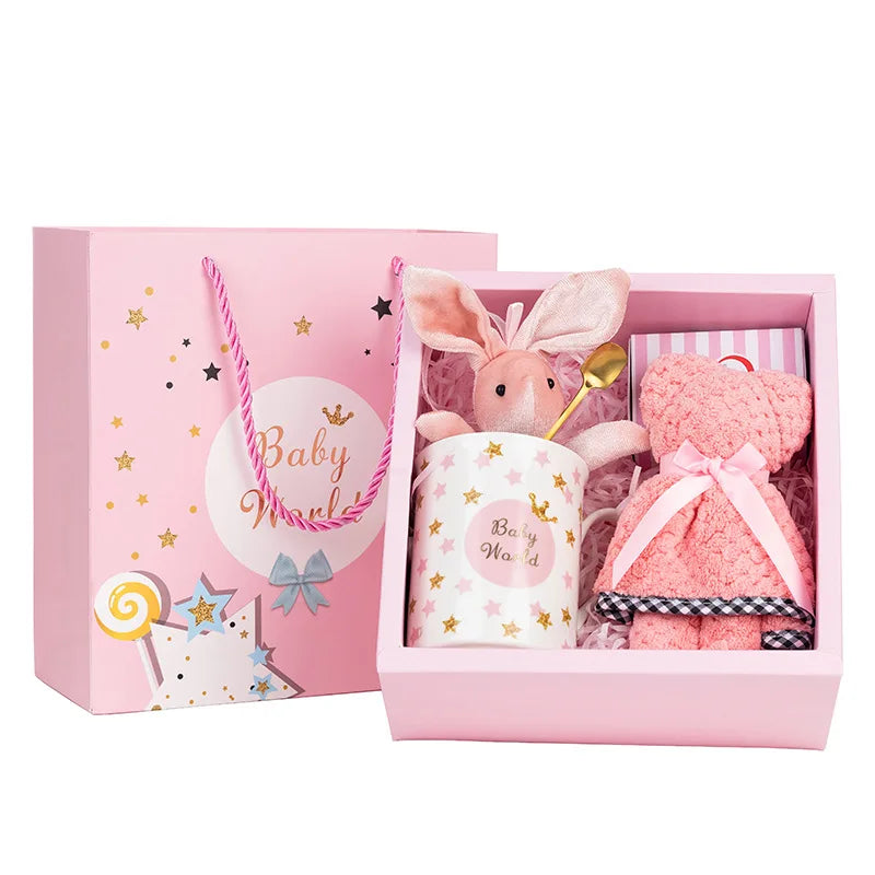 New Product Ideas 2025 Custom Cute Ceramic Cup with Teaspoon Towel Soap and Rabbit Gift Set for Children Happy Holiday