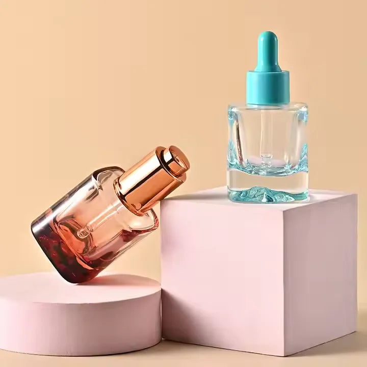 Luxury Empty Perfume Essential Oil 30ml 50ml 100ml square Rectangle Glass Dropper Bottle with clear Rubber Lid