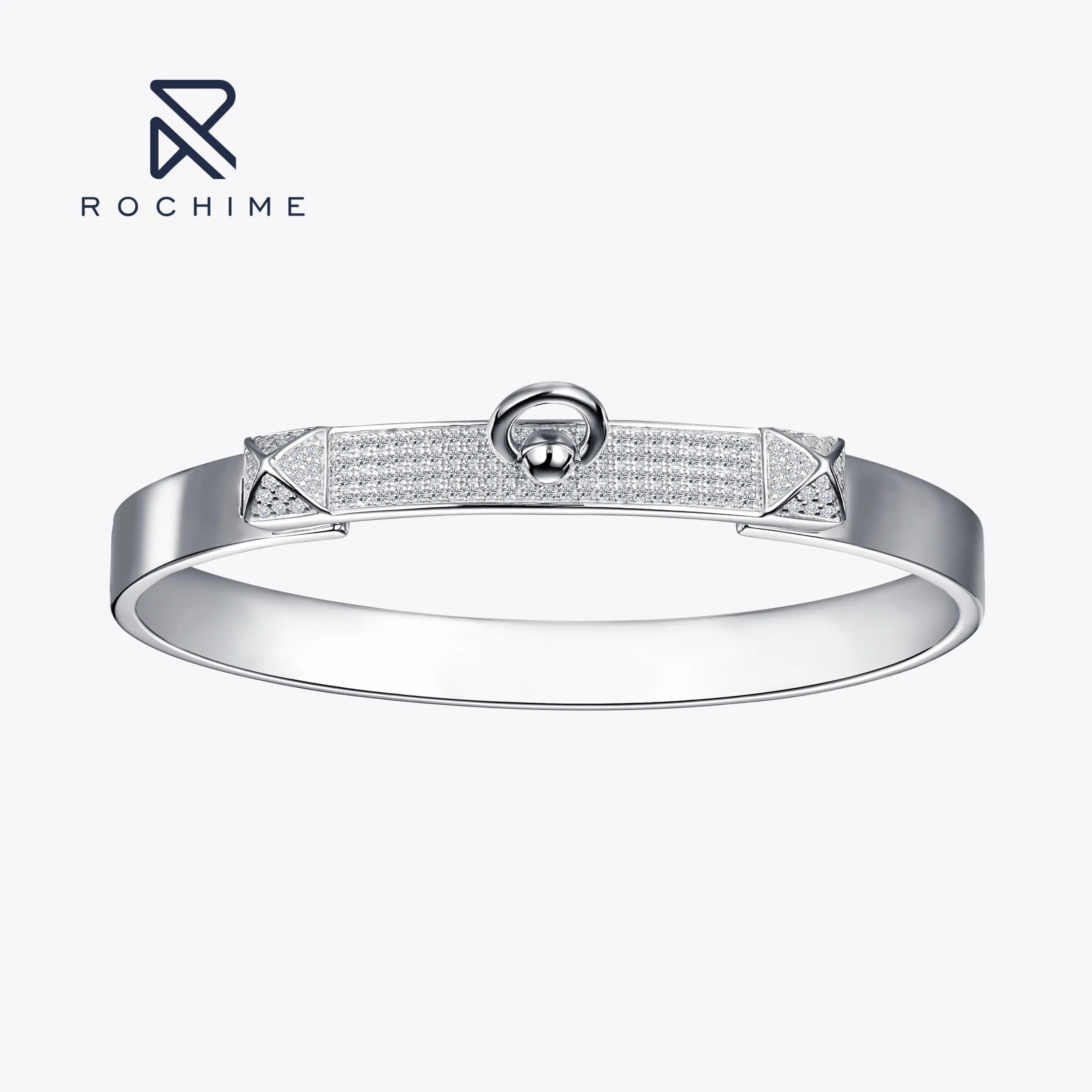 Rochime Half Circle  Diamond Bangle Bracelet  925 Sterling Silver Rhodium Plated 5a Zircon Jewelry for Women