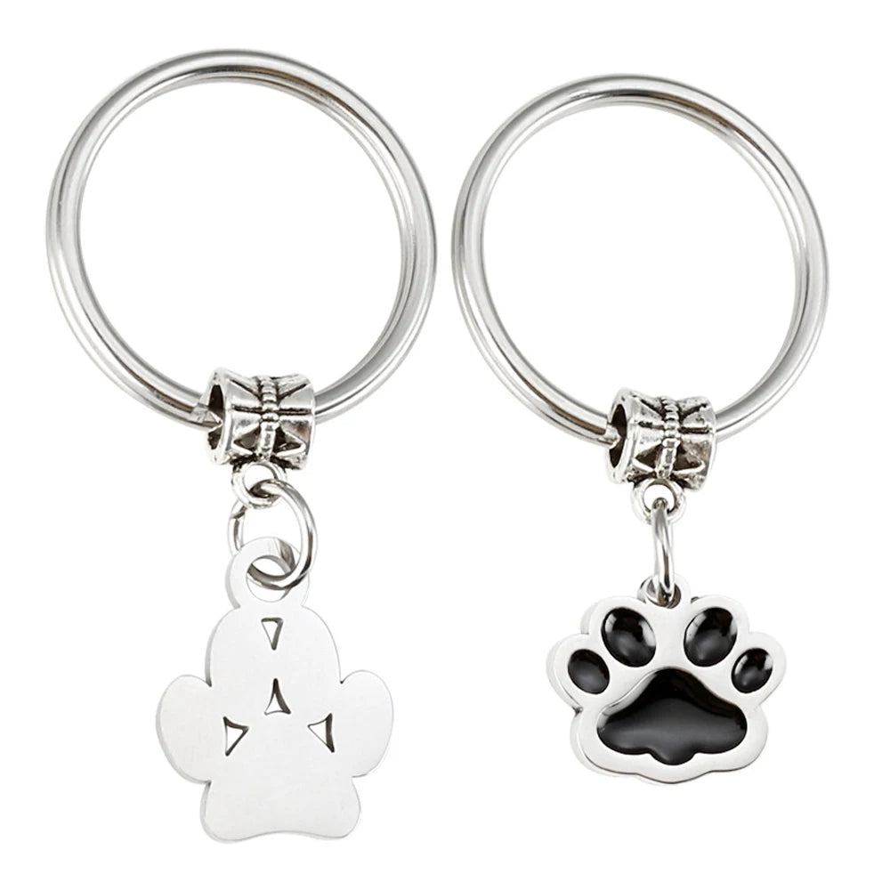 Personalized Vintage Metal Keychain Cat Paw Dog Footprint Pendant 304 Stainless Steel Fashion Cartoon Customized Pet Jewelry