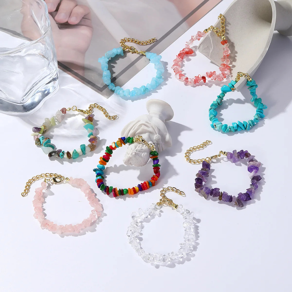 New Fashion Bohemian Adjustable Bracelet Natural Crystal Gemstone Beaded Gravel Healing Raw Stone for Wedding