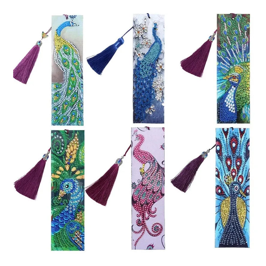 R-M035-052 Spot Wholesale Crystal Peacock Leather Bookmark DIY 5D Diamond Painting Bookmark MegaBDM