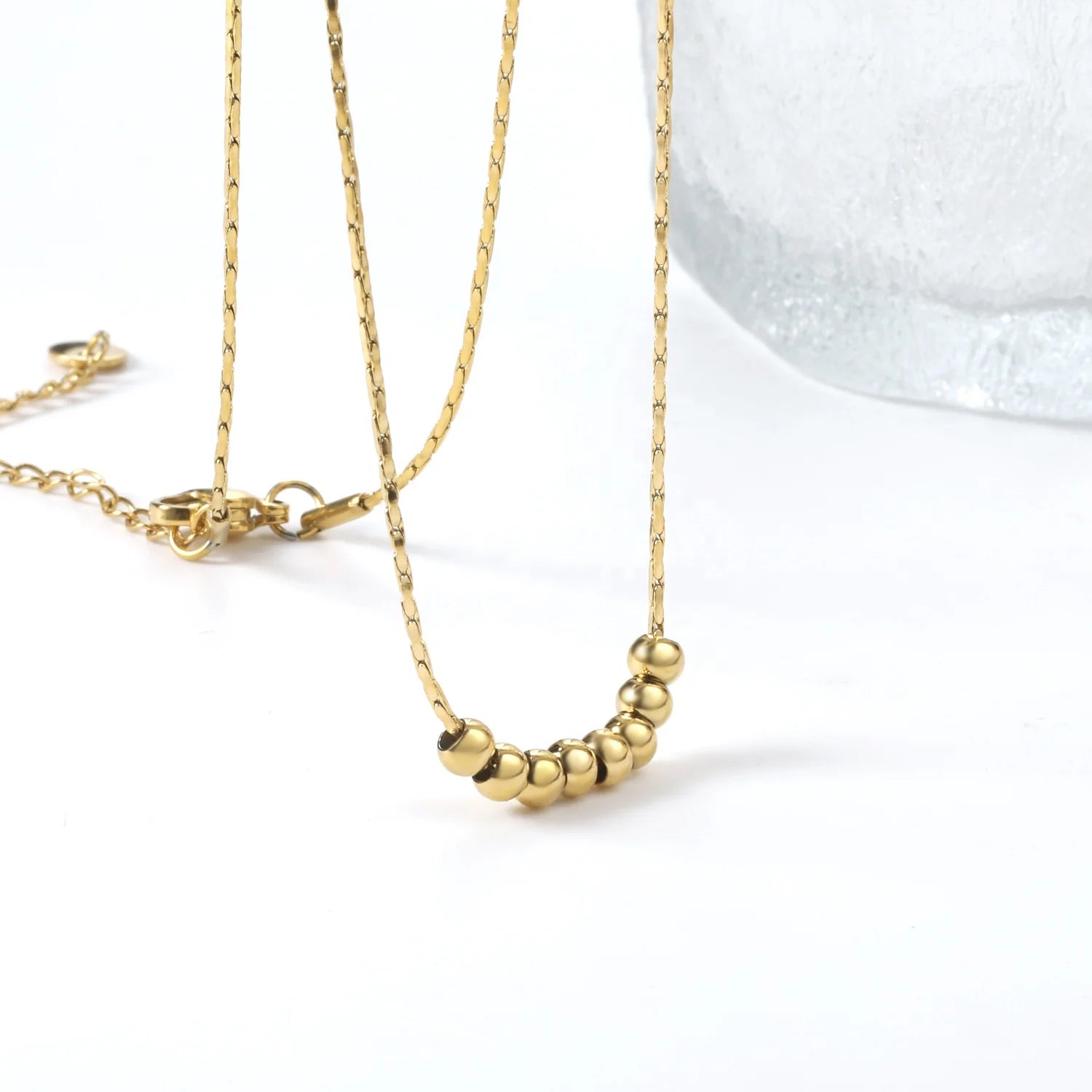 (Valentines Day Gift 2024)Fashion Jewelry Necklace Personalization Custom Stainless Steel Gold Plated Gold Bead Pendant Necklace
