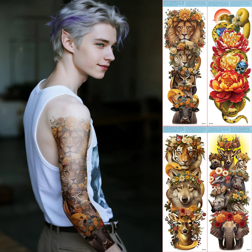 Custom Water Transfer Tattoo Sleeves Kit Realistic Full Arm Stickers Temporary Paper Body Art for Parties & Festivals-White