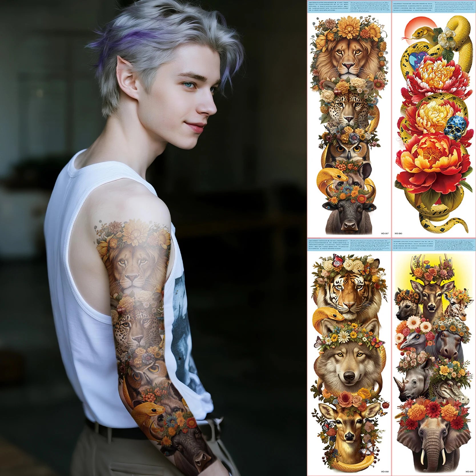 Custom Water Transfer Tattoo Sleeves Kit Realistic Full Arm Stickers Temporary Paper Body Art for Parties & Festivals-White