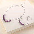 Gravel Natural Stone Chip Beads Necklace and Bracelet Jewelry Set Stainless Steel Chain Irregular Amethysts Crystal Necklace