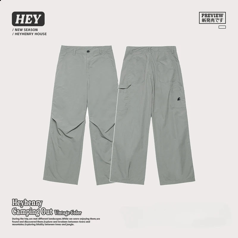 Men's Simple Style Solid Color Ins Fashion Brand High Street Design Casual Loose Straight Trousers Cargo Pants Baggy Sweatpants