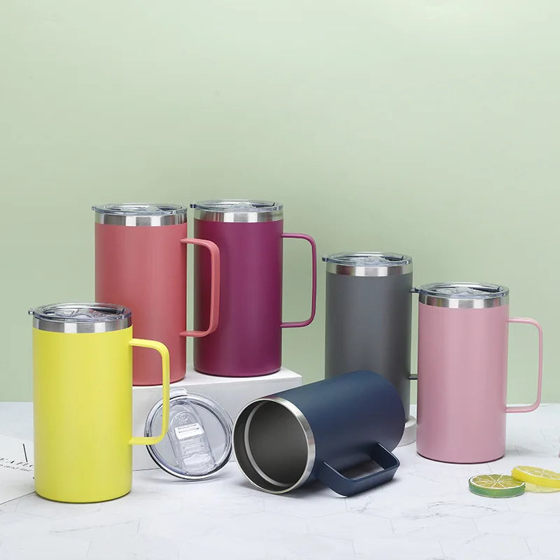 Custom Logo 20oz Stainless Steel Insulated Tumbler with Handgrip Lid Double-Walled Laser Tumbler for Gift Use